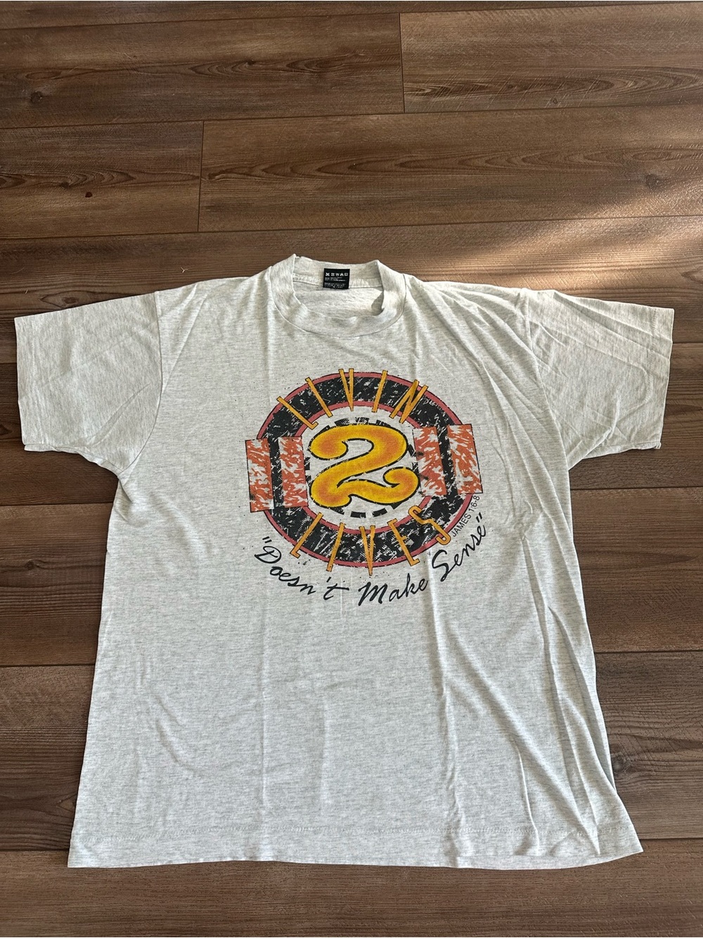 80s Livin 2 Lives Bible/Worship Men’s Vintage T Shirt Sz L Gray